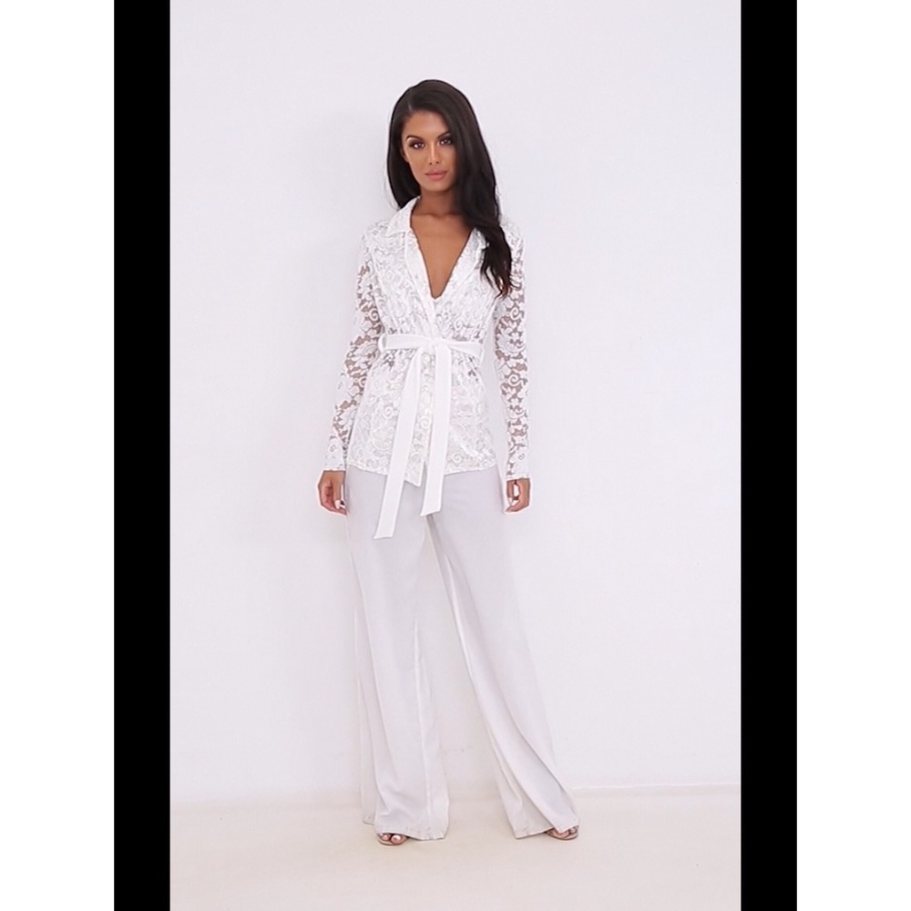 Pretty Little Thing White Lace Belted Blazer
